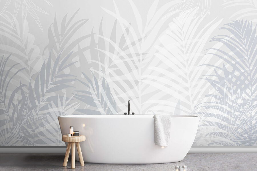 Papel de parede Fundo cinzento e branco com folhas