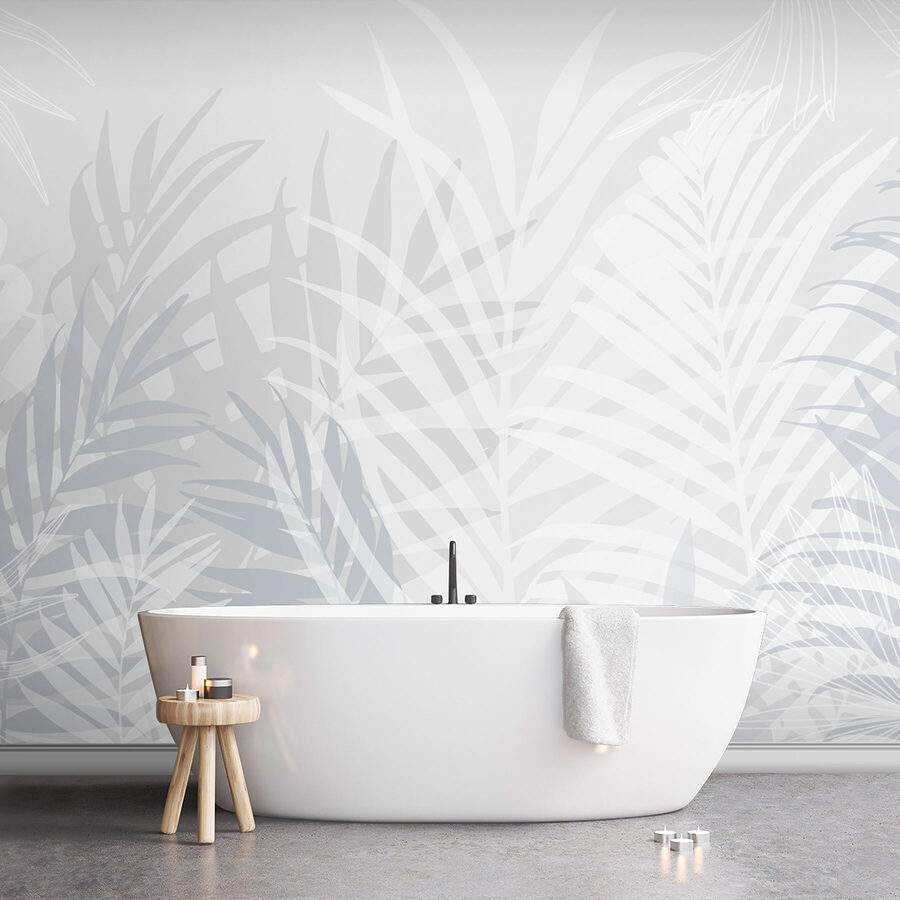 Papel de parede Fundo cinzento e branco com folhas - Image 2