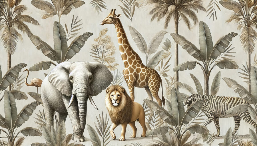 Papel de parede com animais e plantas
