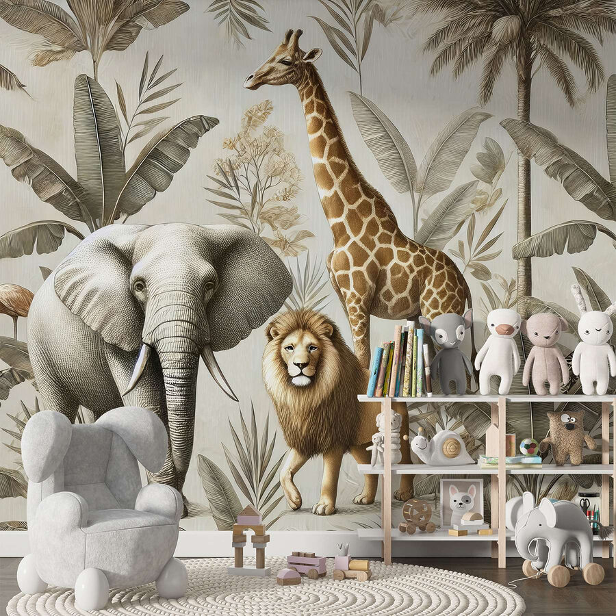 Papel de parede com animais e plantas