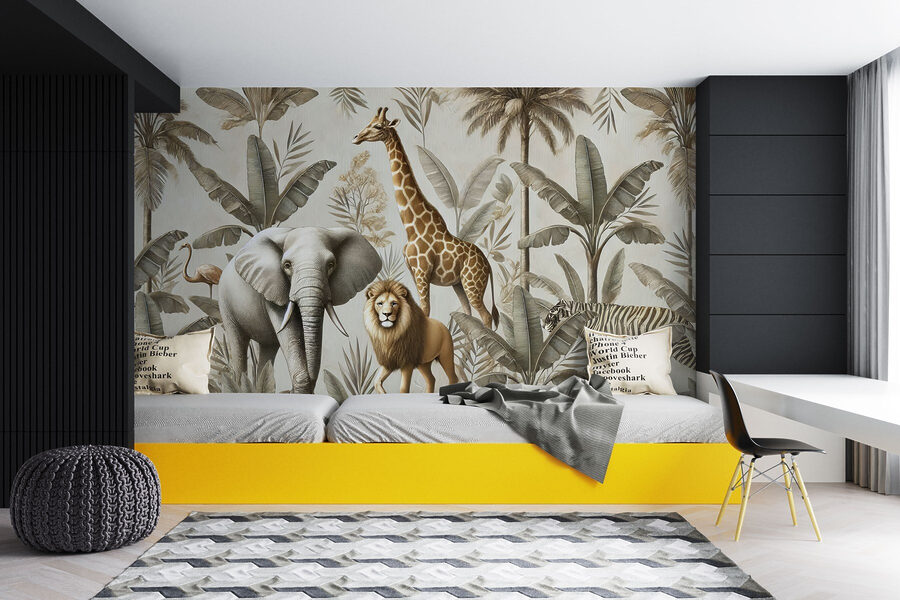 Papel de parede com animais e plantas