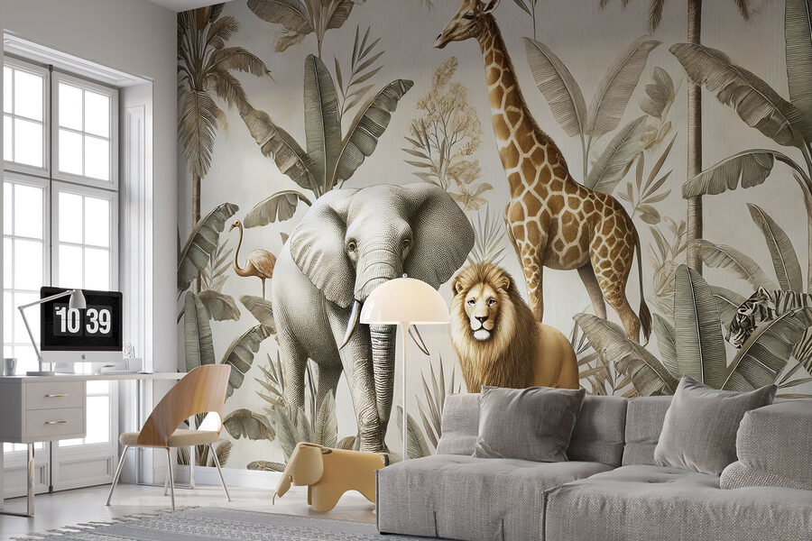 Papel de parede com animais e plantas