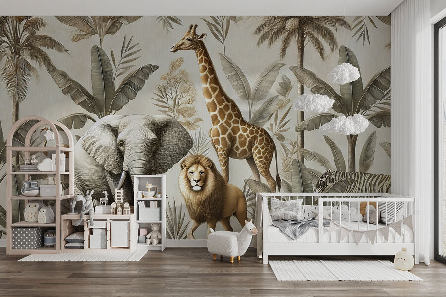 Papel de parede com animais e plantas