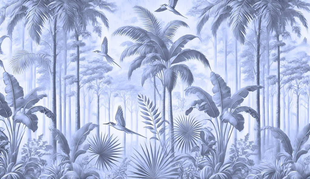 Papel de parede com pássaros a voar na floresta Papel de parede com pássaros a voar na floresta