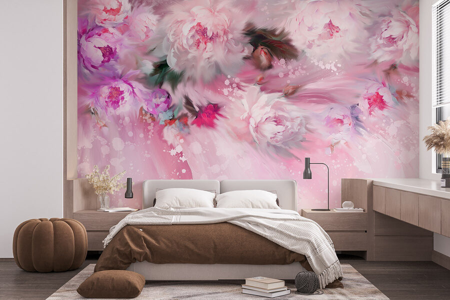 Pintura de flores sobre um fundo cor-de-rosa