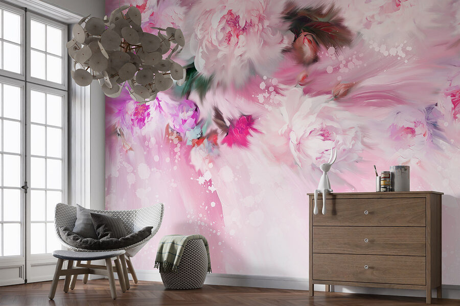 Pintura de flores sobre um fundo cor-de-rosa