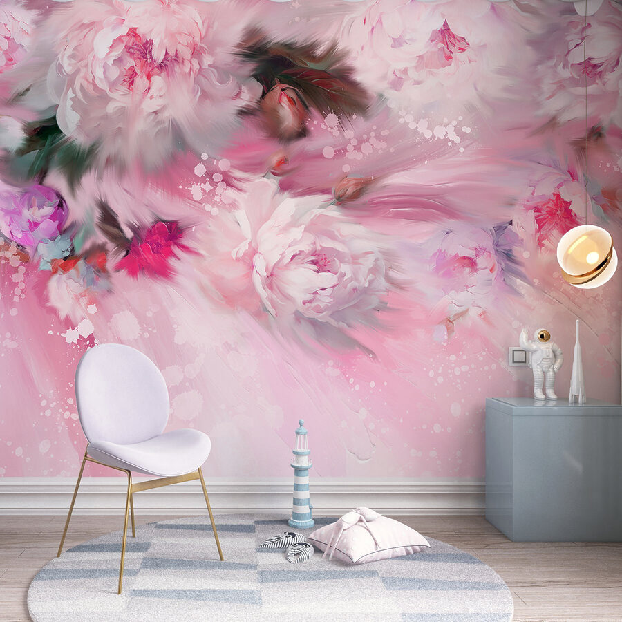 Pintura de flores sobre um fundo cor-de-rosa