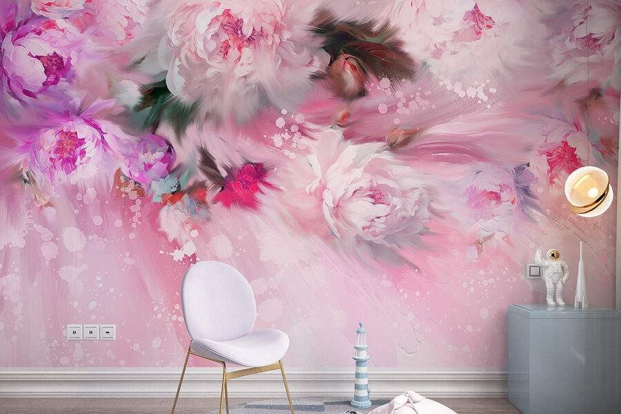 Pintura de flores sobre um fundo cor-de-rosa