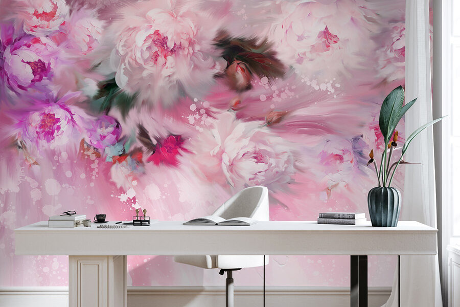Pintura de flores sobre um fundo cor-de-rosa