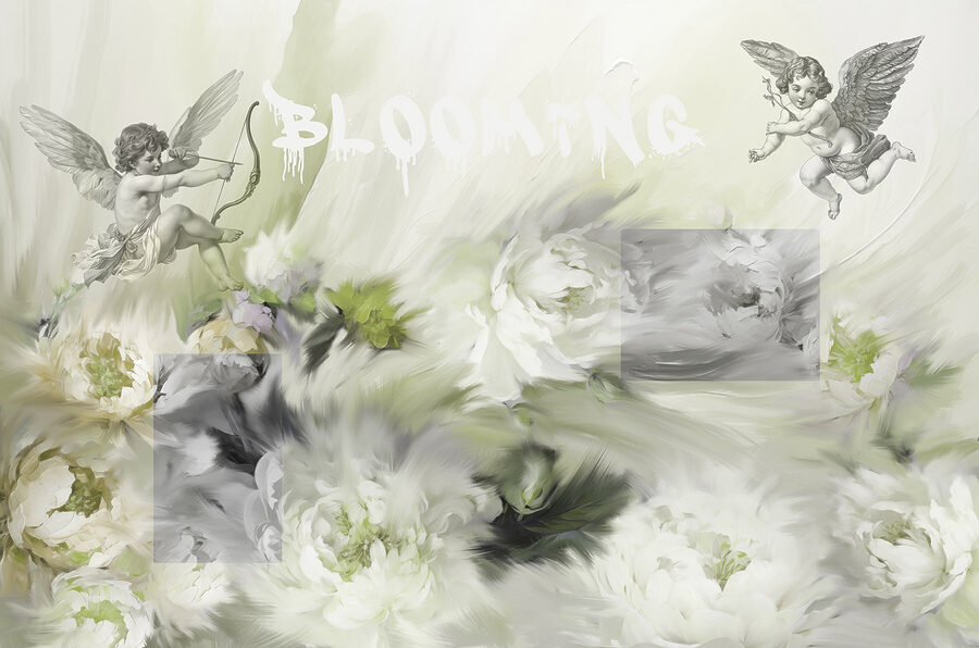 Papel de parede Pintura de anjos com um arco e flecha sobre flores - Image 5