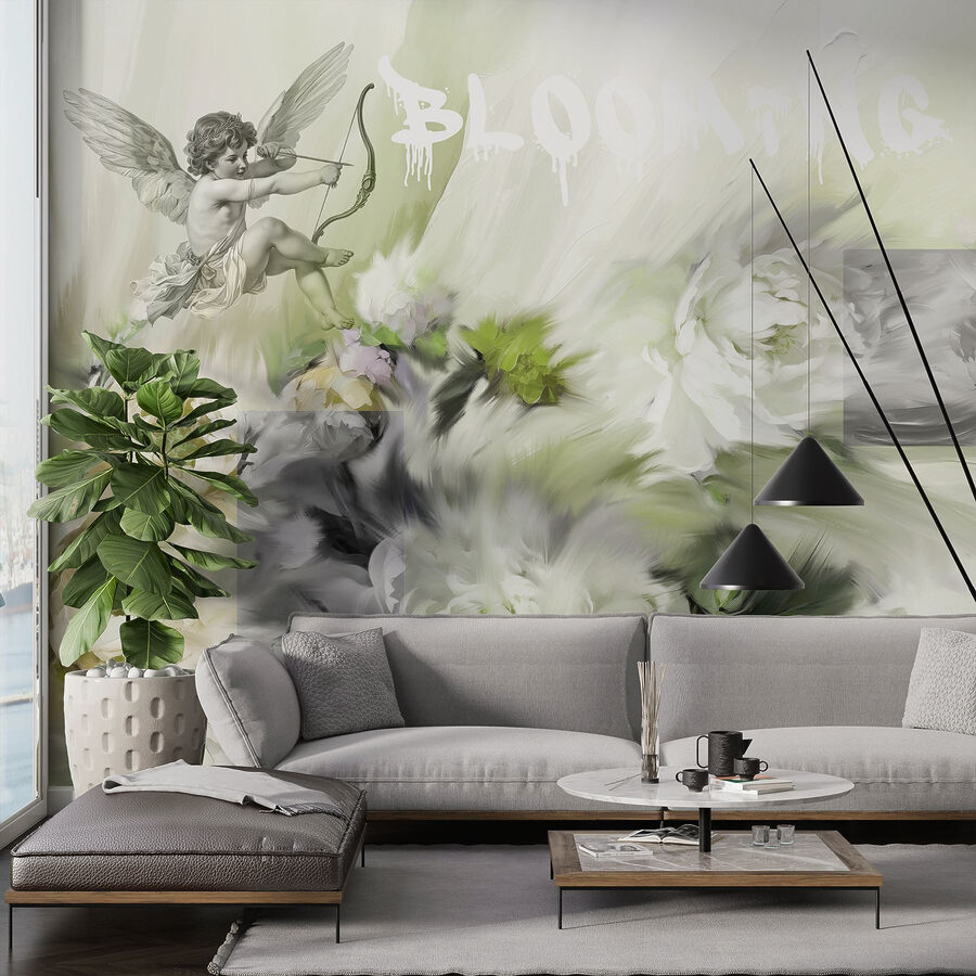 Papel de parede Pintura de anjos com um arco e flecha sobre flores - Image 3