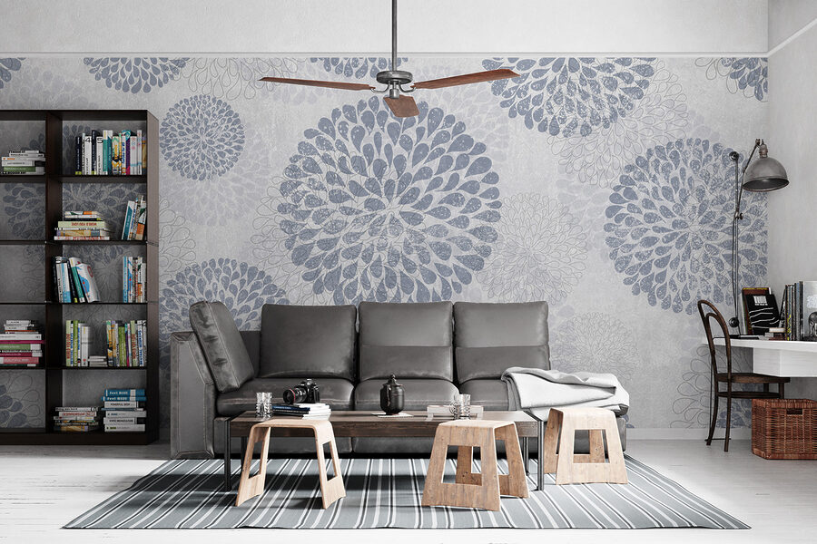 Papel de parede com círculos e flores Papel de parede com círculos e flores