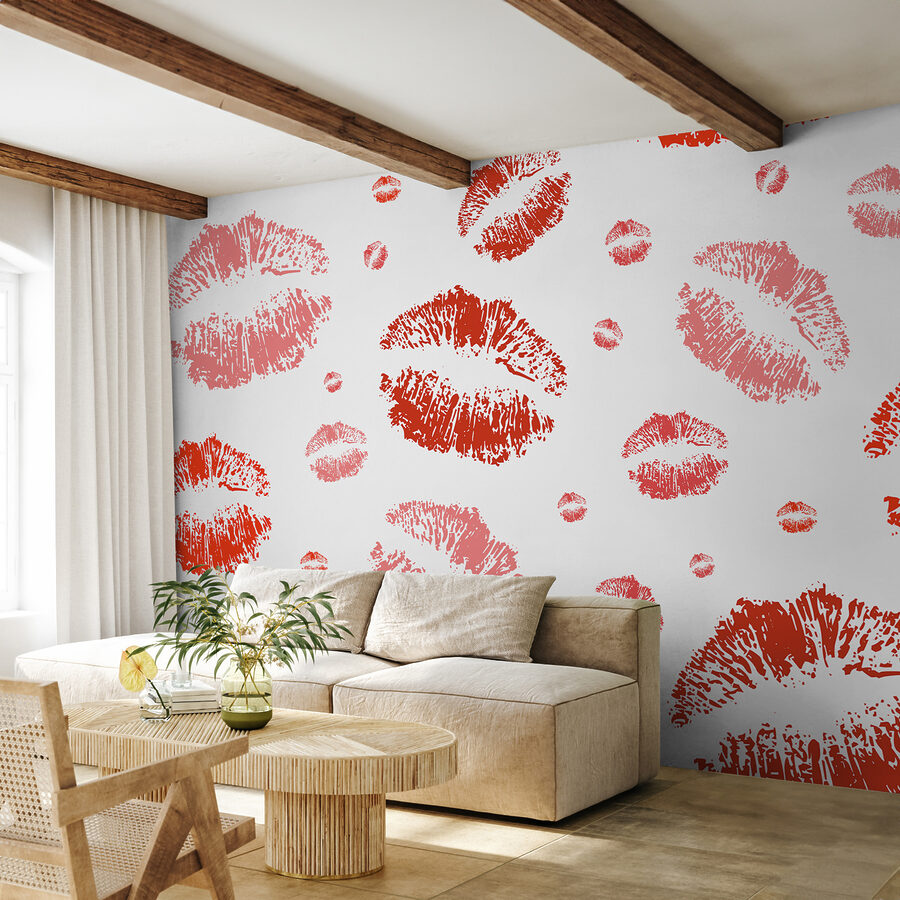 Papel de parede Grupo de impressões de batom vermelho