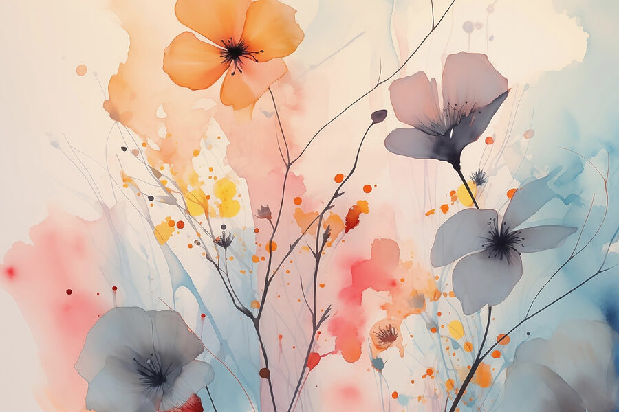 Pintura de flores sobre um fundo branco