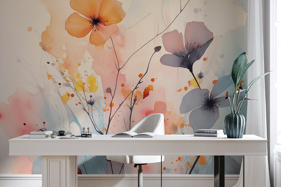 Pintura de flores sobre um fundo branco