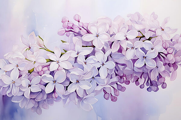 Pintura de um ramo de flores roxas Pintura de um ramo de flores roxas