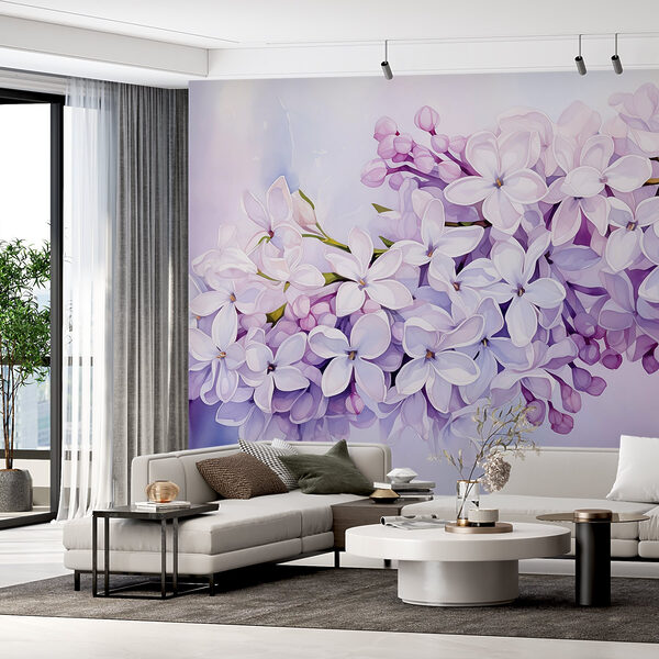 Pintura de um ramo de flores roxas Pintura de um ramo de flores roxas