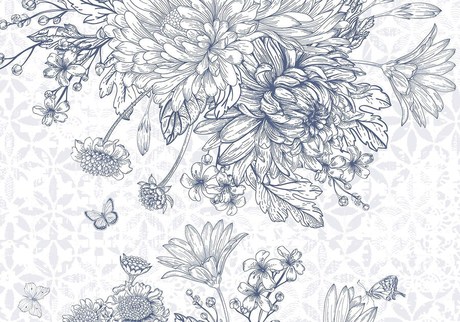 Ilustração floral com borboletas delicadas