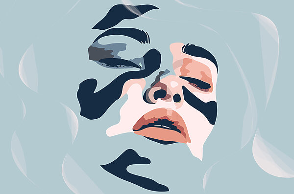 Rosto de mulher com tinta preta e azul Rosto de mulher com tinta preta e azul