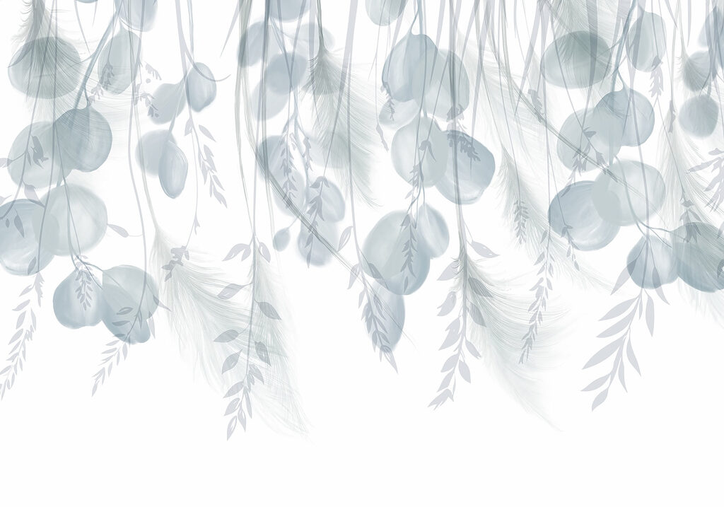 Fundo branco e cinzento com penas e flores Fundo branco e cinzento com penas e flores