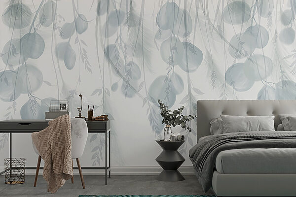 Fundo branco e cinzento com penas e flores Fundo branco e cinzento com penas e flores
