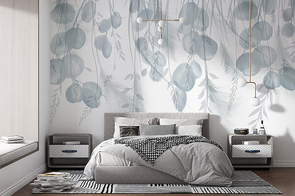 Fundo branco e cinzento com penas e flores Fundo branco e cinzento com penas e flores