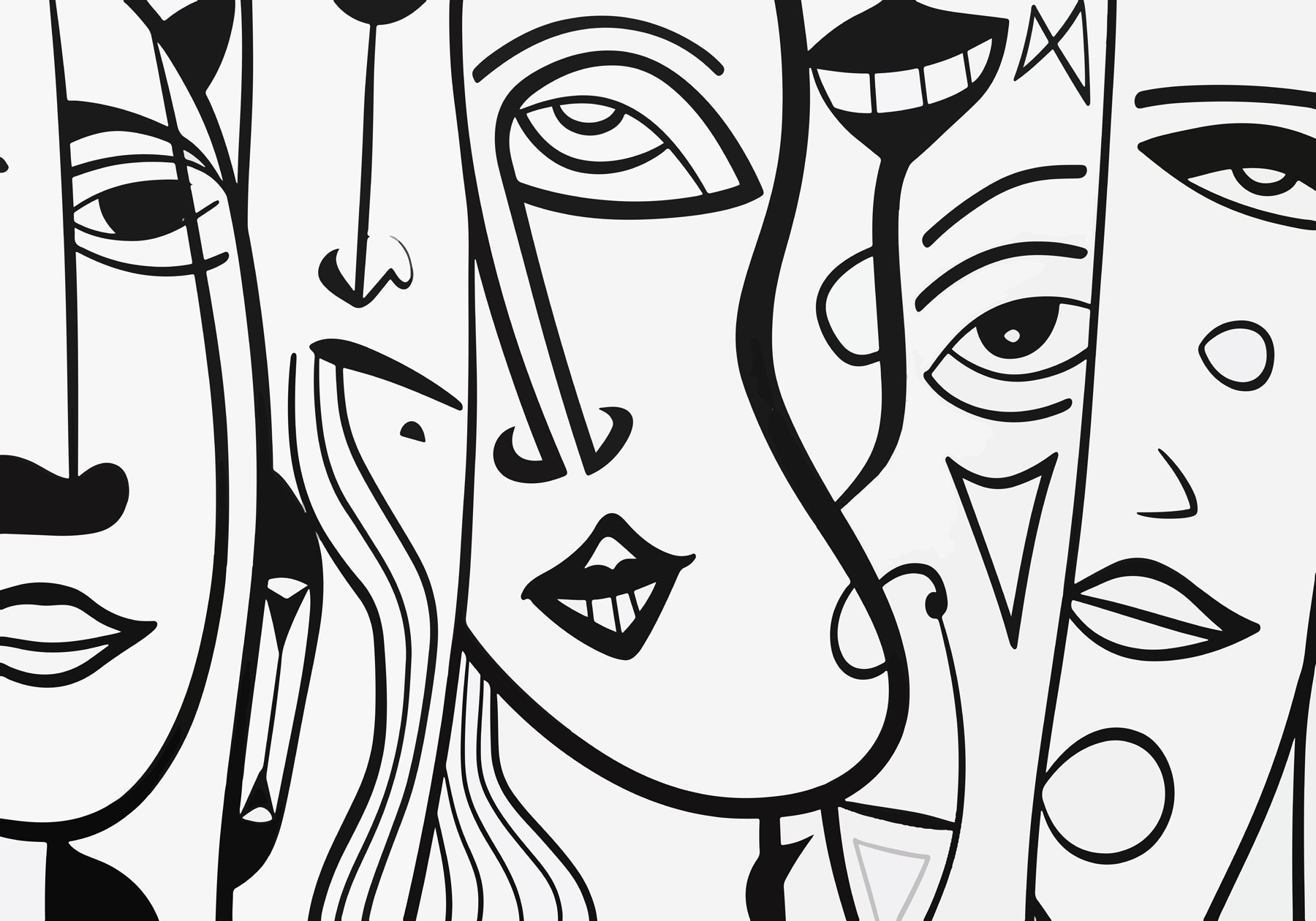 Black and white drawing of faces Black and white drawing of faces