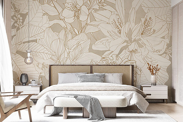 Papel de parede com flores e folhas Papel de parede com flores e folhas