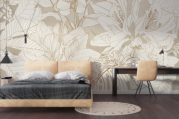 Papel de parede com flores e folhas Papel de parede com flores e folhas