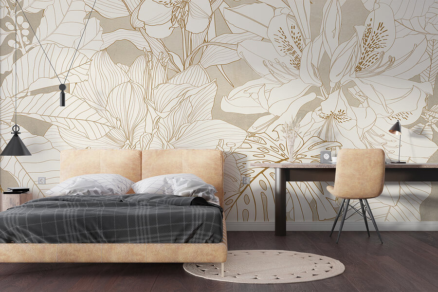Papel de parede Papel de parede com flores e folhas - Image 3