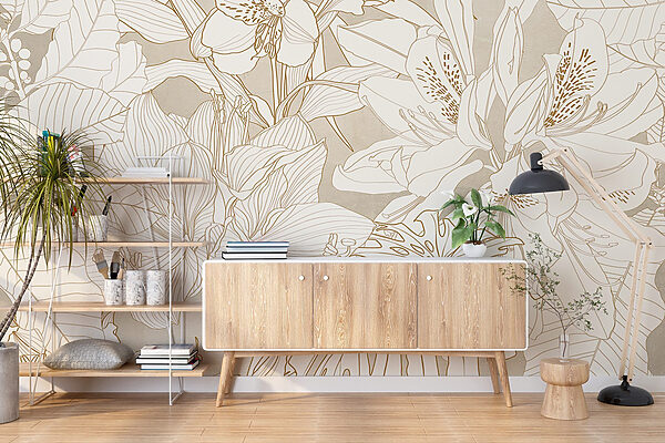Papel de parede com flores e folhas Papel de parede com flores e folhas