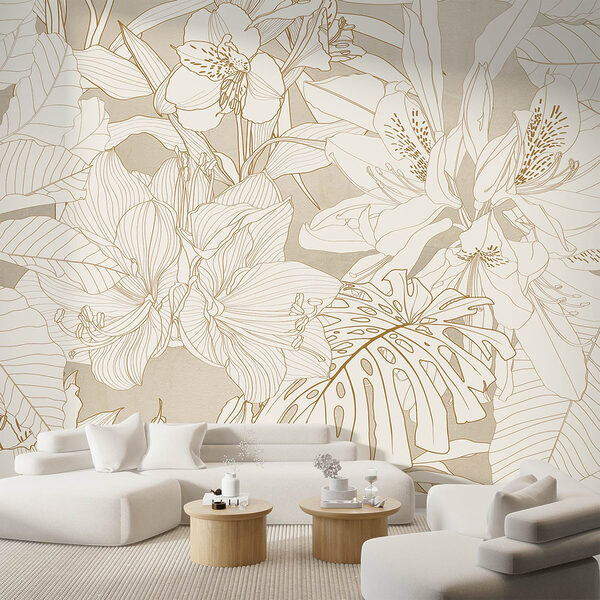 Papel de parede com flores e folhas Papel de parede com flores e folhas