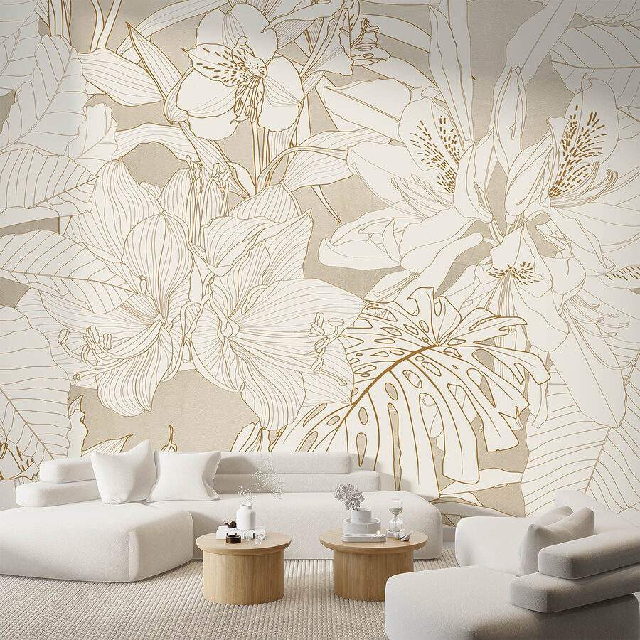 Papel de parede Papel de parede com flores e folhas - Image 5