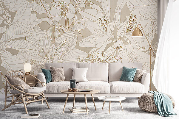 Papel de parede com flores e folhas Papel de parede com flores e folhas