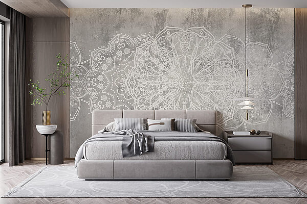 Papel de parede Desenho ornamentado branco sobre uma superfície cinzenta (REF: w08387) Papel de parede Papel de parede Desenho ornamentado branco sobre uma superfície cinzenta (REF: w08387)