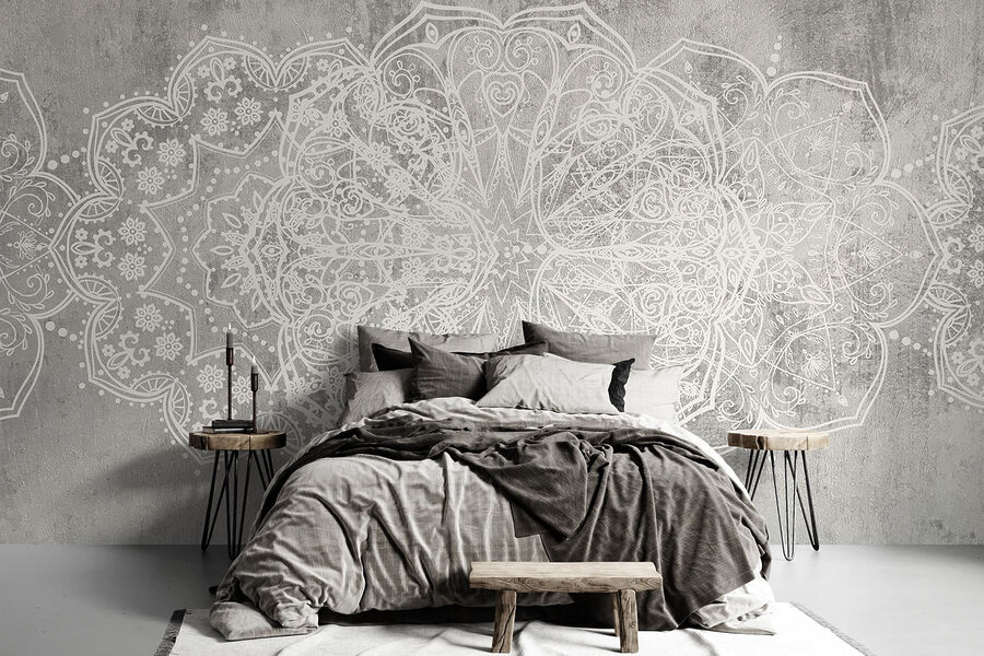 Papel de parede Desenho ornamentado branco sobre uma superfície cinzenta - Image 2