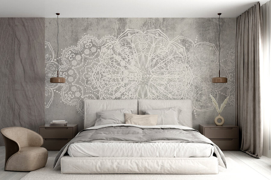 Papel de parede Desenho ornamentado branco sobre uma superfície cinzenta - Image 3