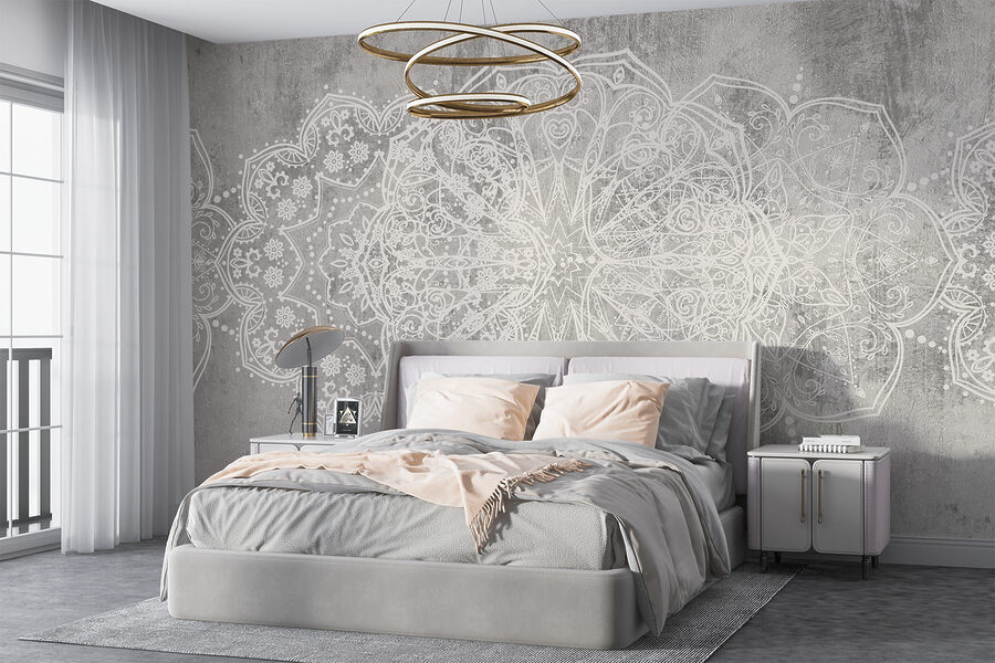 Papel de parede Desenho ornamentado branco sobre uma superfície cinzenta - Image 4