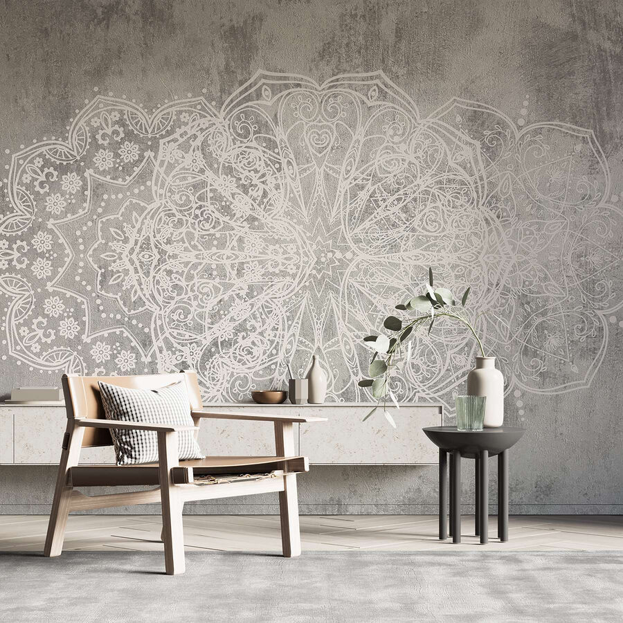 Papel de parede Desenho ornamentado branco sobre uma superfície cinzenta - Image 5