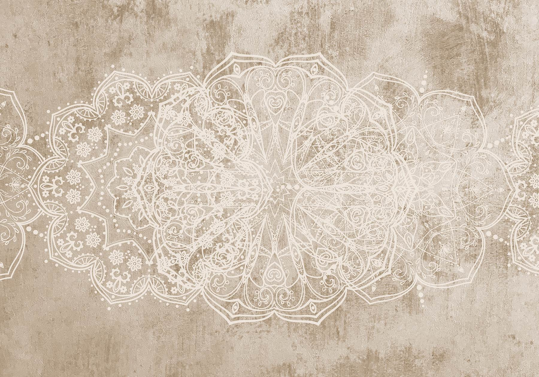 White ornate design on a brown surface White ornate design on a brown surface