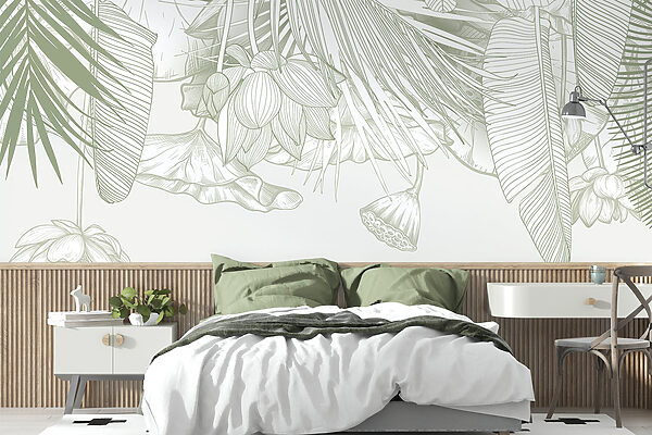 Arte de traço delicada da flora tropical Arte de traço delicada da flora tropical