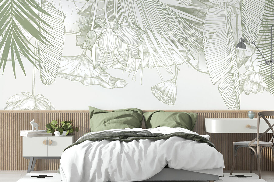Arte de traço delicada da flora tropical