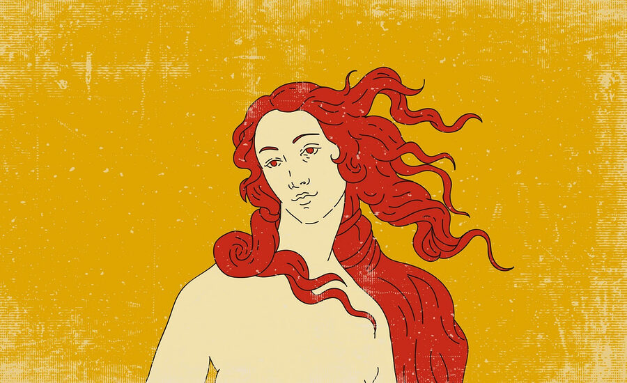 Desenho de uma mulher com cabelo ruivo