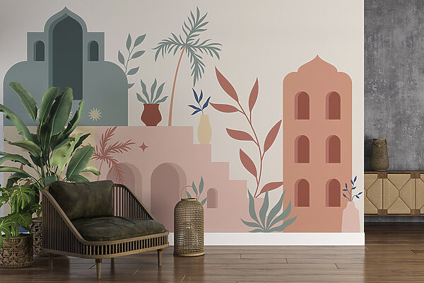 Ilustração colorida de edifícios e plantas Ilustração colorida de edifícios e plantas