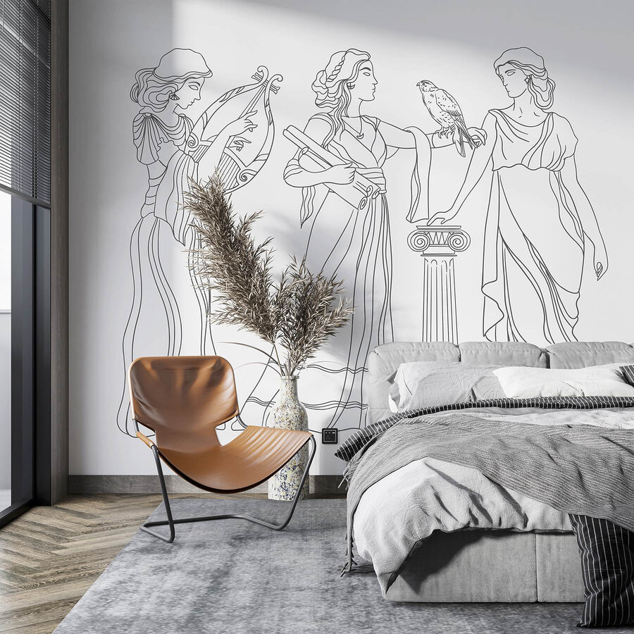 Desenho de linhas de mulheres vestidas