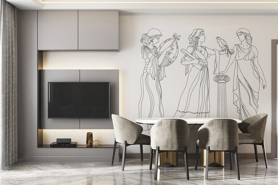 Desenho de linhas de mulheres vestidas