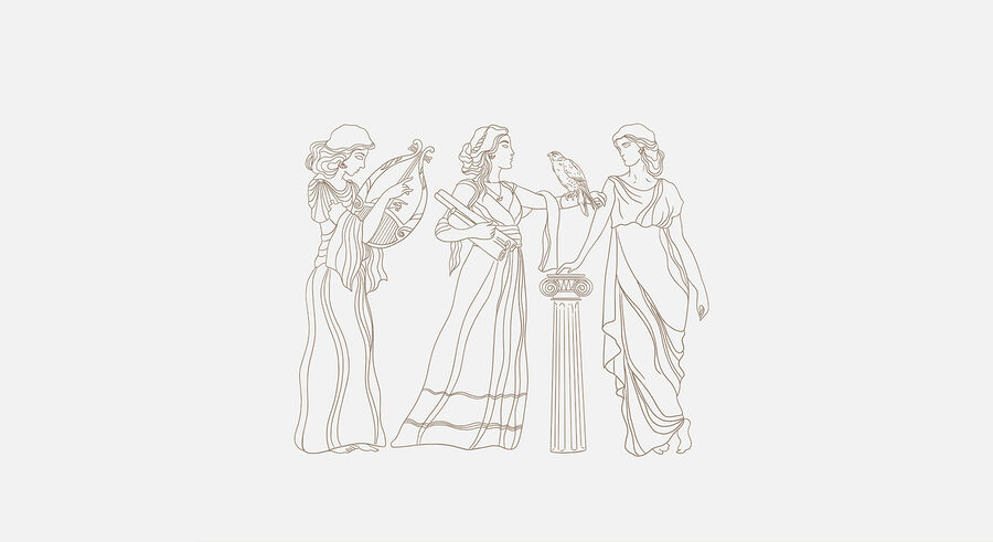 Desenho de linhas de mulheres com vestidos compridos