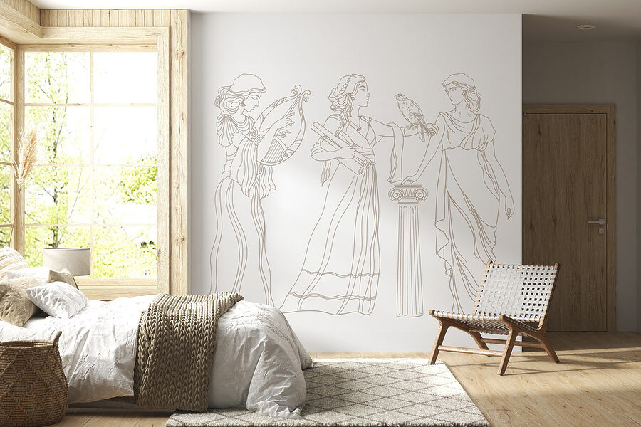 Desenho de linhas de mulheres com vestidos compridos