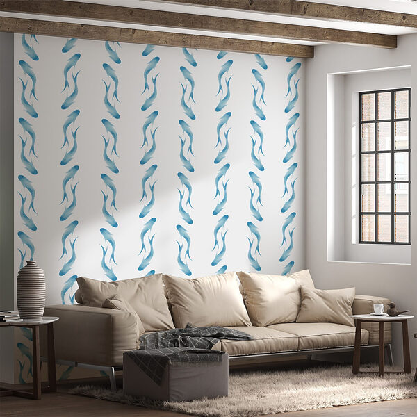 Papel de parede Papel de parede Padrão de peixe azul (REF: w00570)