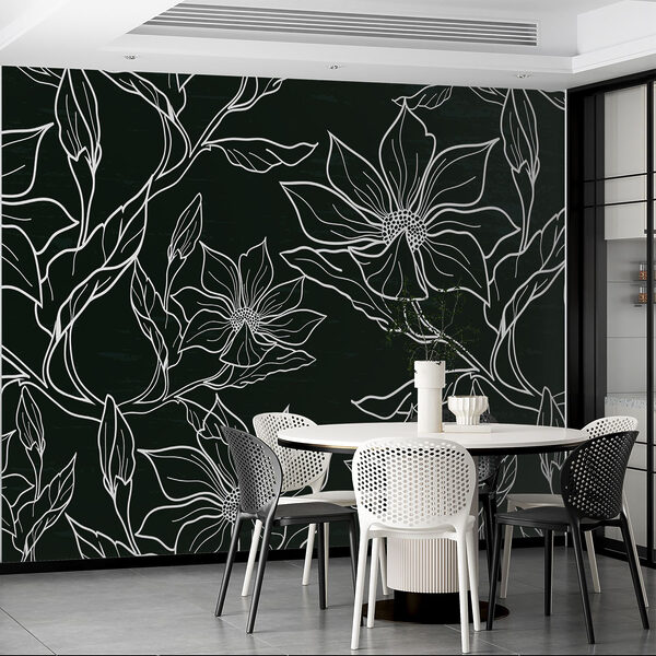 Padrão floral preto e branco Padrão floral preto e branco